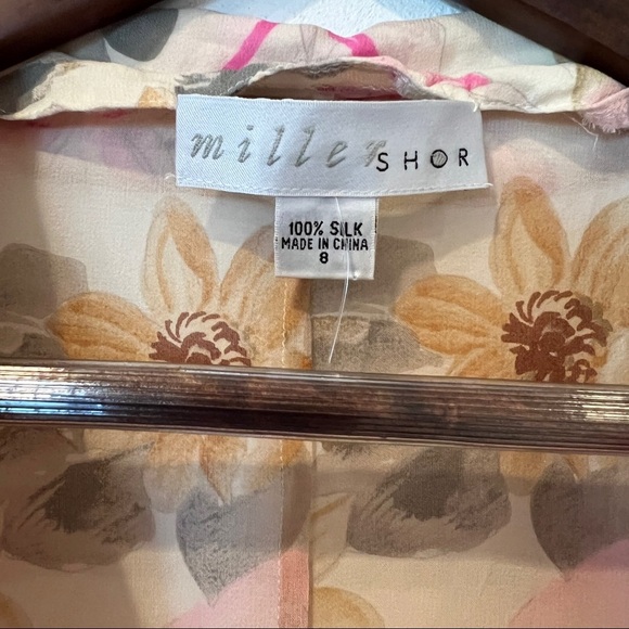 90s Vintage Miller Shor Silk Sheer Floral Maxi Half Sleeve Overlay Dress - Picture 5 of 11